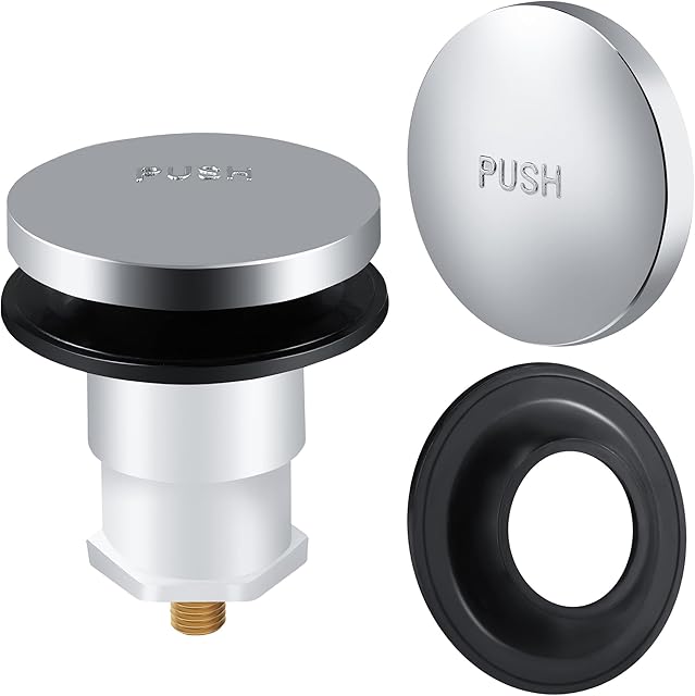 Dreyoo Tip Toe Bath Drain Stopper and Cover Tub Stopper Gasket Placement Cartridge Assembly Compatible with Kohler 1068204, Chrome Polished
