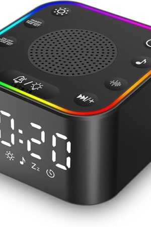 White Noise Sound Machine, Alarm Clock with Sound Machine for Sleeping, White Noise Machine with Digital Clock for Bedrooms, RGB Night Light, 30 Soothing Sounds for Baby Kids Adults