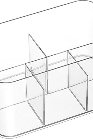 2 Pack Clear 5-Compartment Plastic Bin Multiuse Storage Container for Bathroom Kitchen Office Vanity Shower Art Supplies Cosmetic Makeup Craft Cleaning Items
