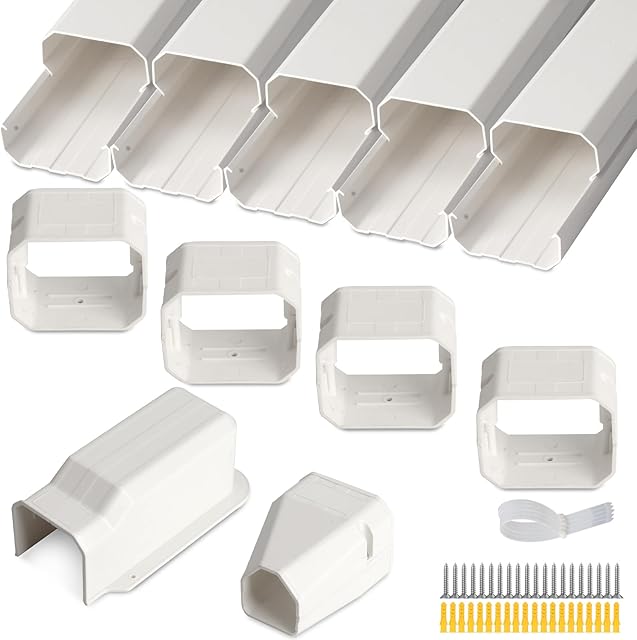 3" 7.5Ft Mini Split Line Set Cover,Plastic Line Kit for Outside Units, Mini Split Air Conditioner, Central AC and Heat Pump
