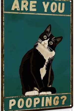 ALKB Bathroom Sign Tuxedo Cat Wall Decor Funny Metal Sign 8x12 Inch - Are You Pooping - Wall of Glory Decor Black Cat Sign