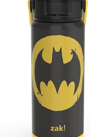 zak! Beacon Insulated Bottle, Batman - 20 oz - Durable Stainless Steel - Double-Wall Vacuum Insulation, Silicone Spout & Push-Button, Leak-Proof Lid - Dishwasher Safe