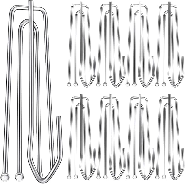 60PCS Stainless Steel Drapery Hook and Pin for Pleated Drapes 4 Prongs Pinch Pleat Clips Traverse Pleater 4 End Curtain Hangers for Window Door Bathroom Curtain