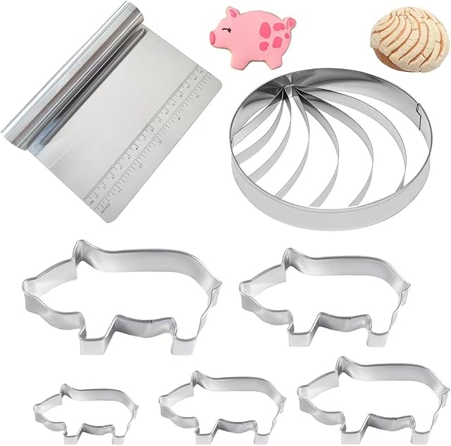 Concha Cutter ,Stainless Steel Mexican Bread Mold with 5pc pig cookie cutter,Mexican Kitchen Mold for Bread Cookie Cake Biscuit,Moldes Para Marcador De Conchas