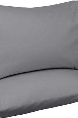 Amazon Basics 400 Thread Count Cotton Pillow Case, Standard, 30" L x 20" W, Dark Gray - Set of 2