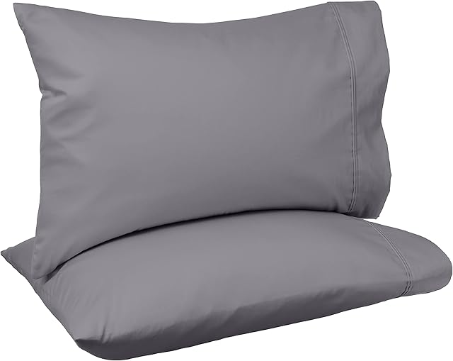 Amazon Basics 400 Thread Count Cotton Pillow Case, Standard, 30" L x 20" W, Dark Gray - Set of 2