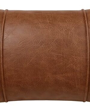 BRAWARM Brown Leather Throw Pillow Covers 12 X 20 Inches - Faux Leather Lumbar Pillow Cover with Piping, Hand Stitched Faux Leather Throw Pillow for Couch Sofa Bed Living Room Home Decorative
