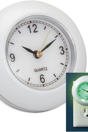 Bits and Pieces - Nighttime Glow Clock - Glow-in-The-Dark Outlet Clock - Night Light