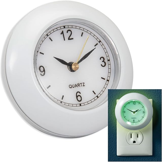 Bits and Pieces - Nighttime Glow Clock - Glow-in-The-Dark Outlet Clock - Night Light