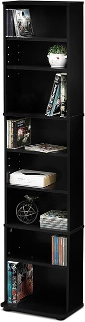 Furinno JAYA CD Rack, Media Shelf with Adjustable Shelves, Tall Narrow DVD Storage Cabinets for CD Blueray for Living Room, Home Office, Espresso