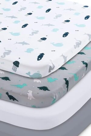 Bassinet Sheet 4 Pack for Baby Boys or Girls, Bassinet Sheets Ultra Soft Universal Fit for Most Rectangle, Oval, Hourglass Bassinet Mattress, Bassinet Sheets, Grey