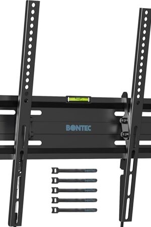 BONTEC TV Wall Mount Tilting for 23-60 inch TVs, Low Profile Design, Max VESA 400x400mm, Holds up to 115lbs, TV Mount for LCD LED OLED Flat Screens, Fixed Ultra Slim Bracket Fits 16" Studs