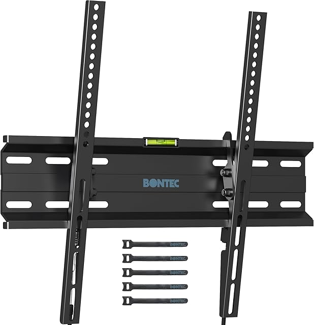 BONTEC TV Wall Mount Tilting for 23-60 inch TVs, Low Profile Design, Max VESA 400x400mm, Holds up to 115lbs, TV Mount for LCD LED OLED Flat Screens, Fixed Ultra Slim Bracket Fits 16" Studs