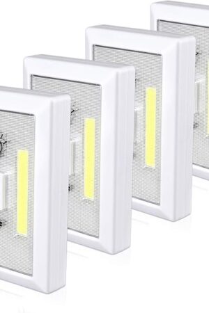Closet Light, Battery Operated Tap Light, Super Bright Switch Light, Stick On Light, Wall Mount Under Cabinet Lighting, Push Night Light for Cupboard, Shed, Basements(4 Pack)
