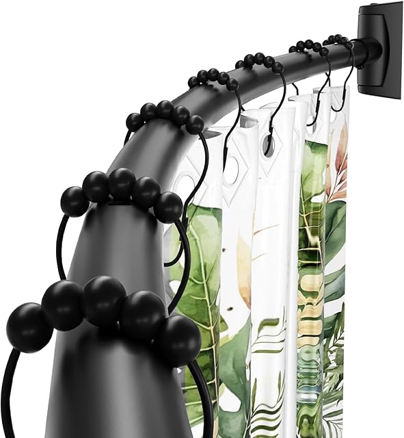 Curved Shower Curtain Rod,40-78 inches Adjustable Arched Round Shower curtain rods,Rustproof Black Curved Shower Curtain Rod for Bathroom, Premium Stainless Steel Need to Drill