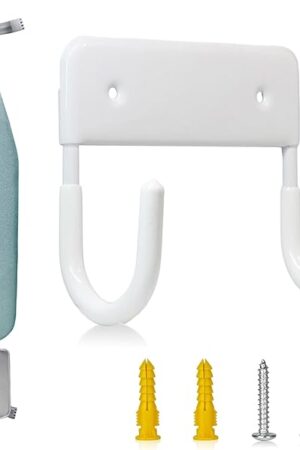BiJun Ironing Board Holder Wall Mount, Ironing Board Hanger with 5 Inch Length, Iron Board Hook Wall Mount for Laundry Rooms (White)