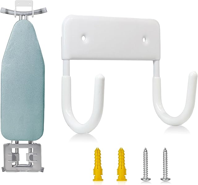 BiJun Ironing Board Holder Wall Mount, Ironing Board Hanger with 5 Inch Length, Iron Board Hook Wall Mount for Laundry Rooms (White)