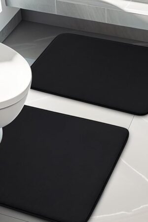 YIHOUSE Bathroom Rug Sets 2 Piece, Memory Foam Bath Mat, Non Slip Super Absorbent Soft Bathroom Mats, Machine Washable Bathroom Floor Mats Sets for Sink,Tub, Shower and Toilet,Black