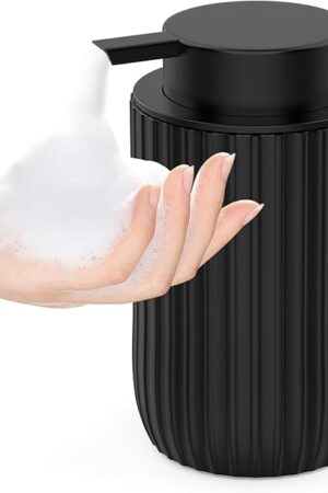 Ceramic Foaming Hand Soap Dispenser，12 oz Bathroom Soap Dispensers， Lotion Dispenser for Kitchen, Refillable Matte Streaks Soap Dispenser with Large Pump (Black)