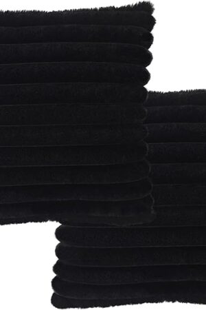 2 Pack Pillow Covers, 20x20 Faux Fur Square Throw Pillow Covers for Living Room Decorations Throw Pillow Case, Throw Pillow Cover Cushion Cover for Home Sofa Bedroom Car, Black
