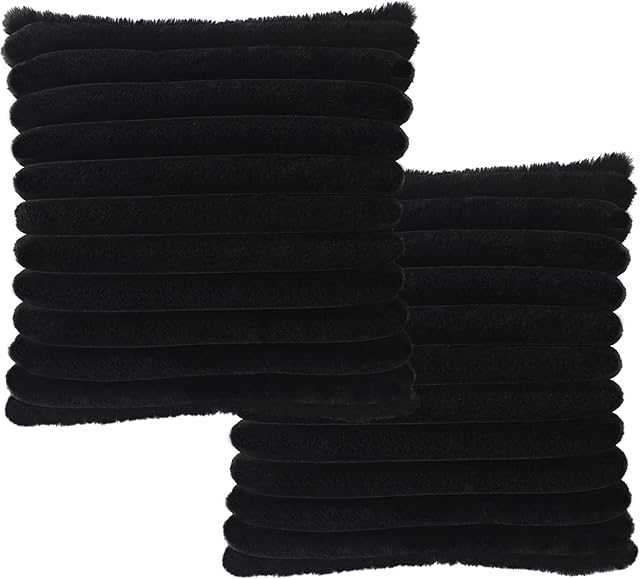 2 Pack Pillow Covers, 20x20 Faux Fur Square Throw Pillow Covers for Living Room Decorations Throw Pillow Case, Throw Pillow Cover Cushion Cover for Home Sofa Bedroom Car, Black