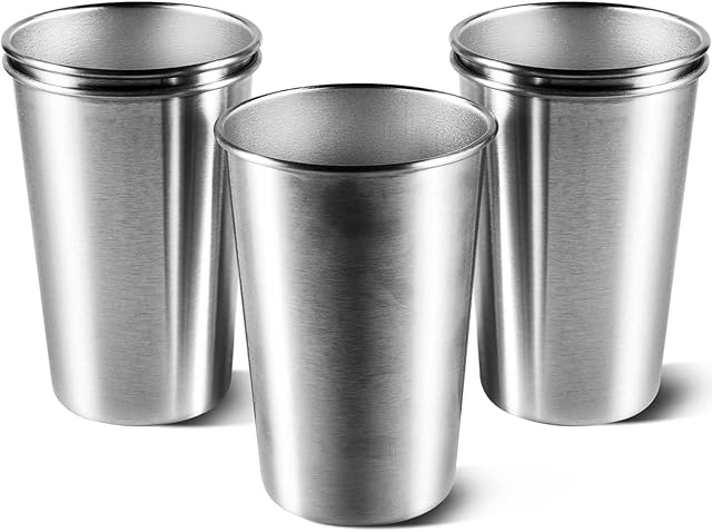 5 Pack 16 Ounce Stainless Steel Pint Cups, Shatterproof | for Bar, Home, Restaurant | Unbreakable Metal Drinking Glasses