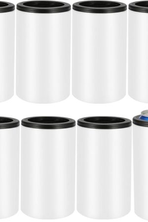 8 Pack Sublimation Can Cooler Blank Sublimation Can Holder Stainless Steel Insulated Can Cooler Sublimation Tumbler Vinly Gifts, White 12oz