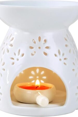 Ceramic Tea Light Candle Holder, Essential Oil Burner Wax Melt Burner, Incense Aroma Diffuser, Home Decor