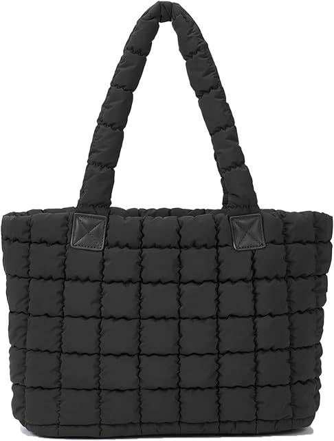 Cute Lunch Box for Women Quilted Lunch Tote Bag Insulated Puffer Lunch Bag for Office Work, Black