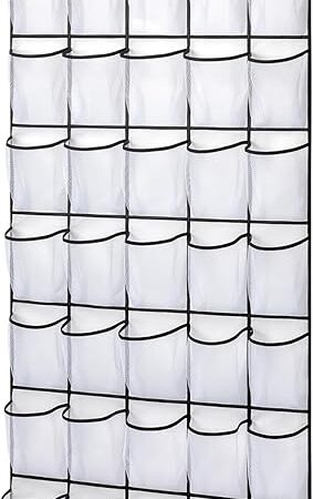 35 Pockets Over the Door Shoe Organizer, Hanging Shoe Organizer for Door with 35 Mesh Pockets Large Capacity Shoe Hanging Storage Bag with 4 Metal Hooks (White-1Pack)