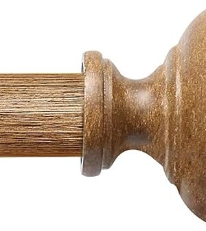 Wood Curtain Rods for Windows 48 to 84 Inch(4-7ft),1 Inch Heavy Duty Curtain Rods with Imitation Wood Grain Finials, Boho Adjustable Drapery Rod of Window Treatment