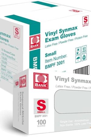 Basic Medical Synmax Vinyl Exam Gloves - Latex-Free & Powder-Free - Small, BMPF-3001(Small (Pack of 1000)),Blue