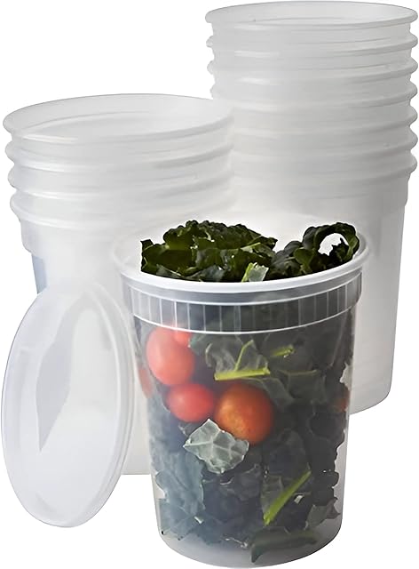 Avant Grub Food Storage Containers, BPA-Free Plastic, Deli Grade with Leakproof Lids, 12ct. Durable 32 Oz Microwave and Freezer Safe Containers for Takeout, Meal Prep, Storage, Keeps Food Fresh Longer