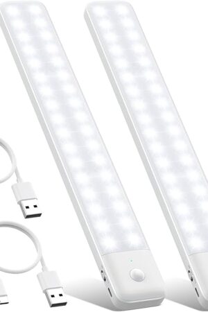 80LEDs Under Cabinet Light 2 Pack,Motion Sensor Led Light Indoor,USB C Rechargeable Closet Under Counter Lighting,12.6inch Battery Powered Operated Night Light for Kitchen,Wardrobe,Cupboard
