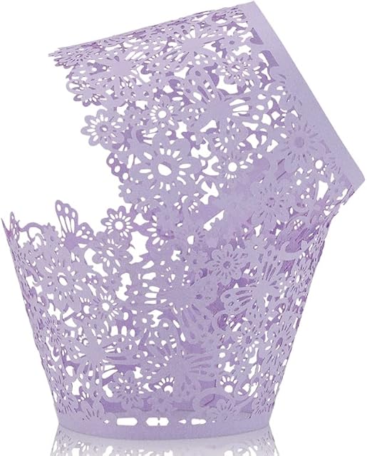 50Pcs Cupcake Wrappers Artistic Bake Cake Paper Lace Laser Cut Liner Baking Cup Wraps Muffin for Wedding Party Birthday Decoration (Light purple)