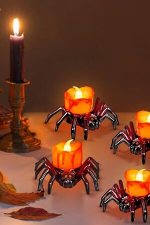 6 PCS Halloween Tea Lights Candles, Battery Operated Halloween's Flameless LED Candles, Spider Tealights Spooky Electric Flickering Fake Candle for Halloween Party Decorations
