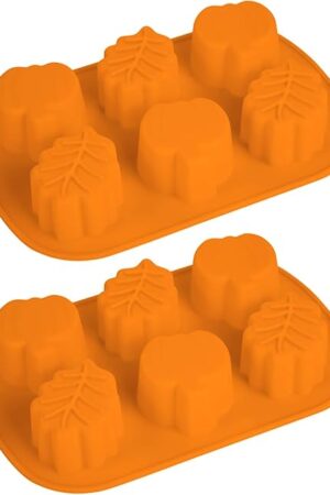 2 Pieces Pumpkin Leaf Silicone Molds 3D Thanksgiving Fall Theme Silicone Molds for Making Soap Candle Candy Muffins Chocolates Cake Decoration (Orange)