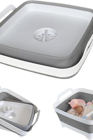 Collapsible Wash Basin for Baby Bottles - 2.4 Gallons Portable Wash Bin for RV Camping Sink, Space-Saving Dish Tub (Gray)