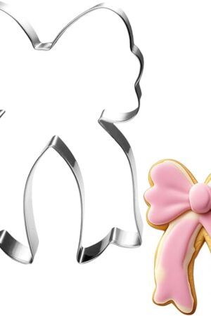 Bow Cookie Cutter with Long Ribbon- 4 Inch - Dishwasher Safe - Metal Cookie Cutter for Baking - Perfect for Baby Shower, Birthday, Wedding, and Holiday Cookies
