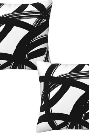 Black and White Striped Throw Pillow Covers 18x18 in Set of 2, Decorative Abstract Art Boho Line Outdoor Pillow Case Square Cushion Covers for Farmhouse Sofa Bed Couch Living Room