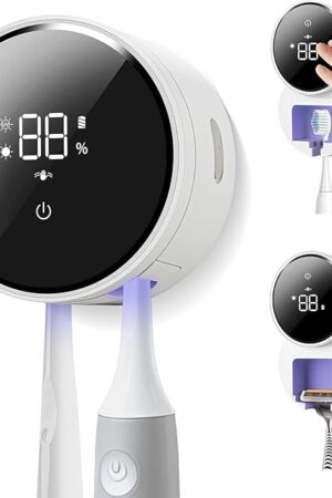 Wall Mounted Toothbrush Holder & Toothbrush Cleaner,Electric Toothbrush Holder, Razor Holder and Cleaner for Bathroom Accessory, with Auto Inductive Open/Close Cover, Clean, Dry for Home, Travel
