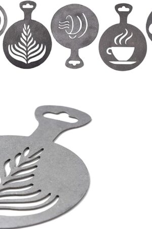 5Pcs Stainless Steel Reusable Metal Coffee Stencils for Latte Art Coffee Decorating Kit - Cookie Stencils for Royal Icing - Metal Baking Stencil Christmas- Cake Decorating Kit