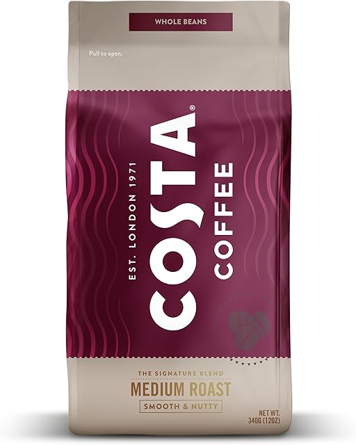 Costa Coffee Whole Bean Coffee, Signature Blend Medium Roast, 12oz each, Rainforest Alliance Certified