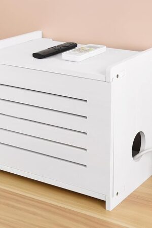White Router Shelf Projector Shelf Projector Stand Router Storage Box Modem Cable Router Cover Organized Power Strip Cable Management Hider Rack by Solid Wood Need Assembly