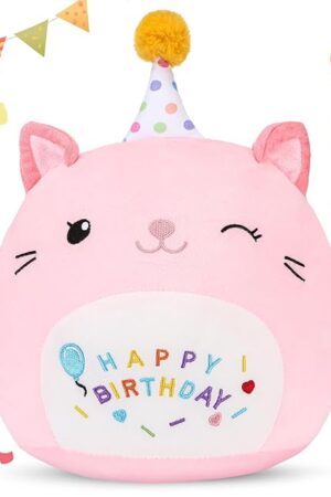 Cute Cat Plush Birthday Gifts for Girls, Soft Cat Plushies Toy Pink Pillow Cat Stuffed Animals Gift for Girlfriend Kids Birthday 8" Cat Stuffed (Small Cat Plush)