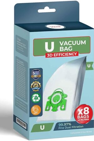 Compatible with Miele S7000-S7999 Upright and Dynamic U1 Series Upright AirClean 3D Efficiency 8 Packs Vacuum Cleaner Bags, Include 1 Pre-Motor and 1 Post-Motor Filters.