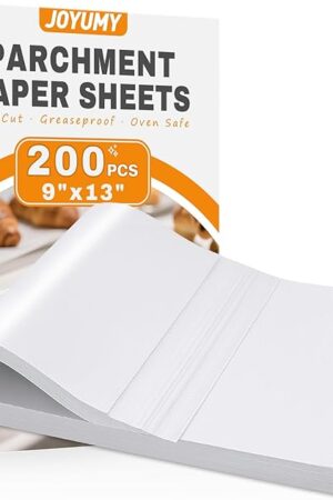 200 Pcs Parchment Paper Sheets for Baking – 9x13inch Baking Paper, White, Pre-Cut, Non-Stick, Heat-Resistant for Baking Grilling Air Fryer Steaming Bread Cup Cake Cookie and More