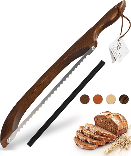 16.5? Bread slicer for Homemade Bread, Serrated Bread Knife for homemade bread with Bow Design, Premium Bread Knife, Bread Slicer, Bread Cutter for Bagels, Baguettes, Dark Brown Color