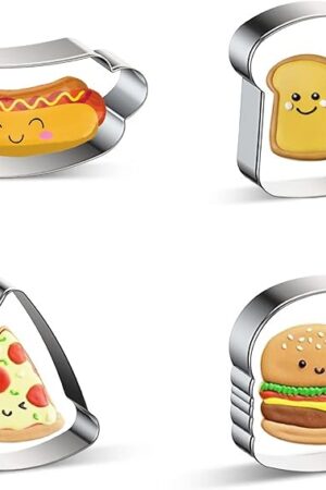 Cookie Cutters Hamburger, Toast/Slice of Bread, Hot Dog, Pizza Cookie Cutter Shapes Baking Set - Biscuit Stainless Steel Metal Molds Cutters for Kitchen Baking Christmas Small Cookie Cutter