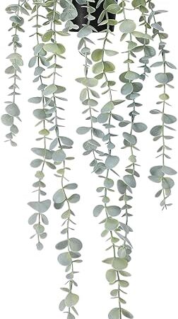 COCOBOO 1pcs Artificial Hanging Plants Fake Eucalyptus Potted Plant Hanging Plant for Wall Room Home Indoor Outdoor Shelf Decoration